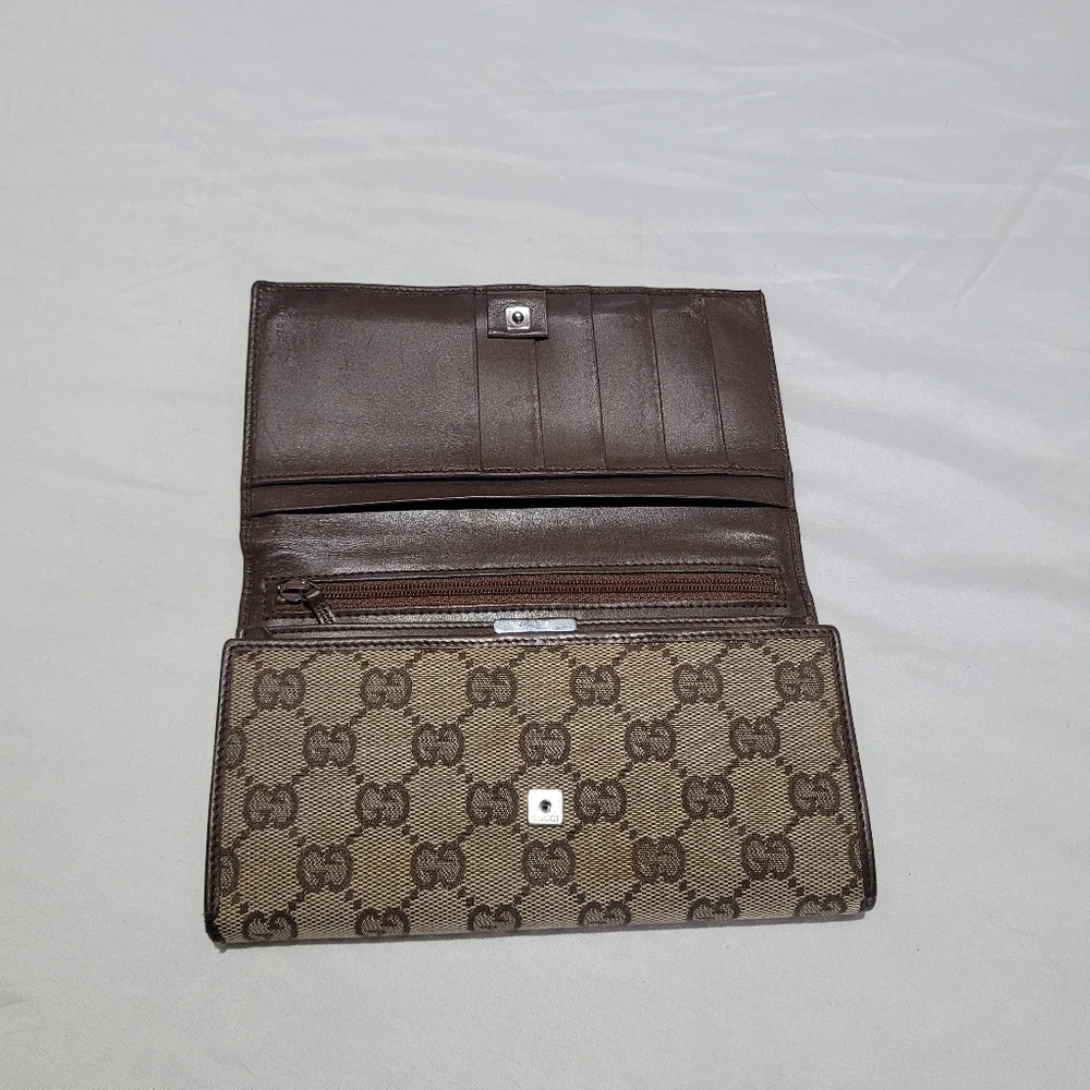 Gucci Brown Tan Wallet Card Holder Twist Lock Clutch Vintage Graphic Web Print - Picture 6 of 14